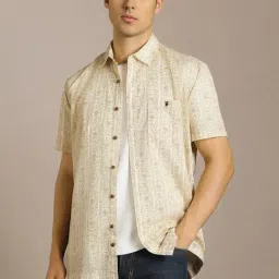 Louis Philippe Beige Cotton Slim Fit Printed Shirt-image-69