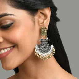 Fida Ethnic Silver-Plated Two Toned Beaded Dangler Earrings-image-47
