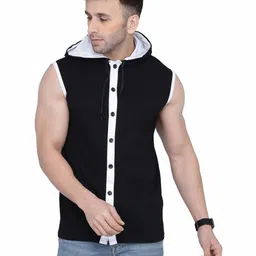 Blisstone Men Hooded Slim Fit Monochrome T-shirt-image-50