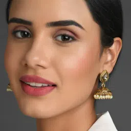 Fida Ethnic Gold-Plated Meenakari Kundan Pearl Jhumki Earrings-image-50