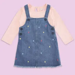 Pantaloons Baby Blue & Peach Cotton Embroidered Full Sleeves Dungaree Set-image-39