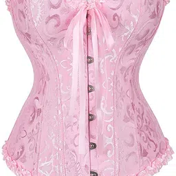 elaccent Women's Corsets Lace Up Boned Overbust Corset Bustier Lingerie Satin Floral Bustier Bodyshaper Top image 1