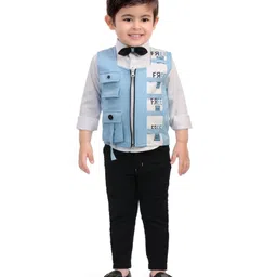 DOTSON Full Sleeves Pocket Detail Placement Printed 3 Piece Party Suit - Blue-picture-13