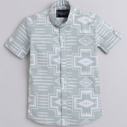 Polka Tots Half Sleeve Chinese Collar Geometric Printed Shirt - Light Pista Green-picture-17