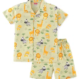 Babyhug Single Jersey Knit Half Sleeves Night Suit With Wild Animal Print - Green-picture-19