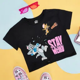 Pantaloons Junior Cotton Warner Bros Featuring Half Sleeves Tom & Jerry Printed Tee - Black-picture-25