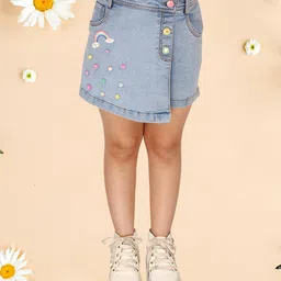 Cutecumber Rainbow Patch Detailed  Warp Style Shorts - Blue-picture-22