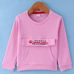 Olio Kids Cotton Knit Full Sleeves Winter T-Shirt with Text Print & Kangaroo Pocket -Pink-picture-34