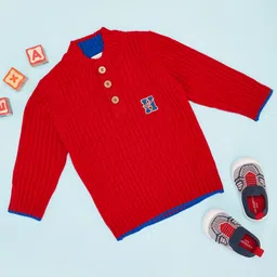 Pantaloons Baby Full Sleeves Alphabet Patch Detailed Sweater - Red-picture-38