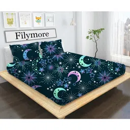 Filymore Double bedsheet New Moon Star Bedsheet Set for Queen Size Bed with 2 Pillow Covers - Pure Microfiber, Black and pink-Color (90x90 inches)-picture-14