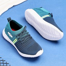 TRASE Colour Blocked & Abstract Designed Lace Up Sneakers - Blue & Parrot Green-picture-5