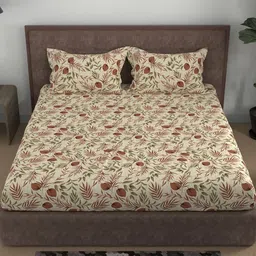 BELLA CASA Brown Floral Printed180 TC Pure Cotton Queen Bedsheet Set 2.7 m x 2.2 m-picture-10