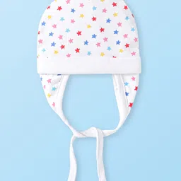 Babyhug 100% Cotton Knit Polka Dots Print Cap With Knot White - Diameter 9 cm image 2