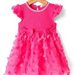 Mark & Mia Cotton Frill Sleeves Frock & Head Band with Pearl Detailing- Fuchsia image 2
