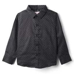 Babyhug Cotton Woven Full Sleeves Polka Dots Print Party Shirt with Suspender & Bow - Black image 2