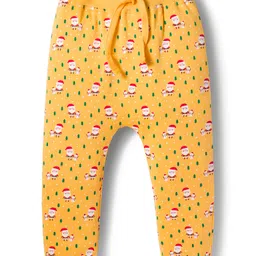 Babyhug Cotton Interlock Knit Full Length Diaper Leggings With Christmas Print Pack Of 3 - Green Yellow & Red image 2