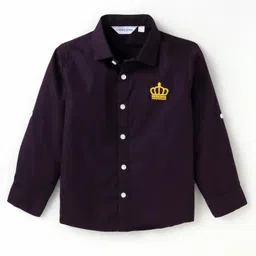 Mark & Mia Cotton Woven Full Sleeves Crown Embroidered Party Shirt & Trouser Set With Bow & Suspender - Wine image 3