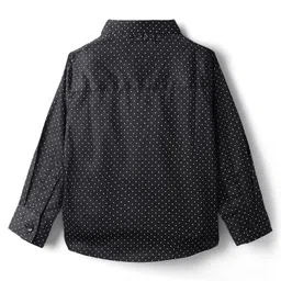 Babyhug Cotton Woven Full Sleeves Polka Dots Print Party Shirt with Suspender & Bow - Black image 3