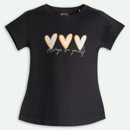 Ariel Cotton Knit Pack Of 2 Half Sleeves Panda & Hearts Printed Tees - Pink & Black image 4