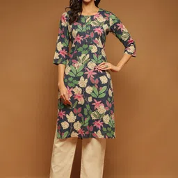 ARAVALII Petal Charm Floral Printed Straight Kurta-picture-13