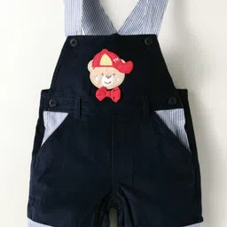 ToffyHouse Cotton Dungaree with Half Sleeves T-Shirt with Teddy Applique - Navy Blue image 4