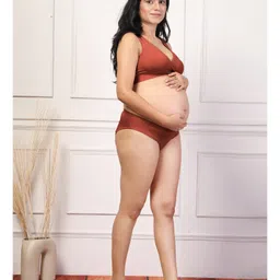 Zelena 95% Modal 5% Elastane Knit Sleeveless Solid Padded Maternity Bra With Nursing Access - Rust image 5