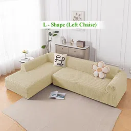 HOKIPO Beige 2 Pieces 280 GSM L Shape 6 Seater Anti Slip Sofa Cover With Arms-picture-30