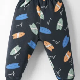 CUCUMBER Looper Knit Full Sleeves Co-ords Night Suit with Surf Print - Black image 5