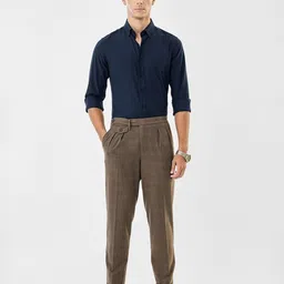 Snitch Men Brown Slim Fit Wrinkle Free Pleated Trousers image 4