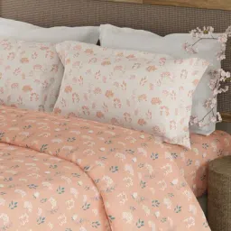 Boutique Living Valatia Floral Peach Cotton Floral 200 TC King Flat Bedsheet with 2 Pillow Covers-image-65