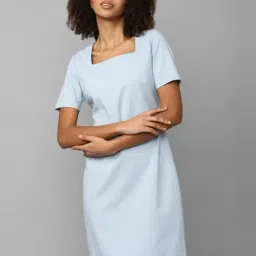 Allen Solly Blue Chequered A-Line Dress-picture-47