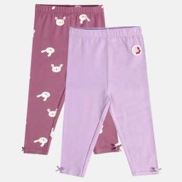 Miniklub Girls Plum & Lavender Regular Fit Knitted Leggings-picture-4