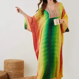 The Kaftan Company Green & Yellow Printed Kaftan image 4