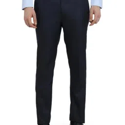 Raymond Dark Blue Checked Regular Fit Trousers-image-15