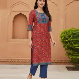 Aurelia Red Straight Fit Floral Print Kurta image 3
