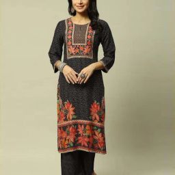 Rangriti Black Straight Fit Printed Kurta-picture-2