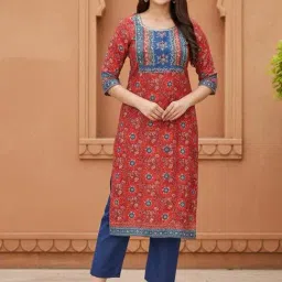 Aurelia Red Straight Fit Floral Print Kurta image 2