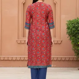 Aurelia Red Straight Fit Floral Print Kurta image 4