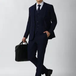 Peter England Navy Slim Fit Striped Two Piece Suit-picture-16