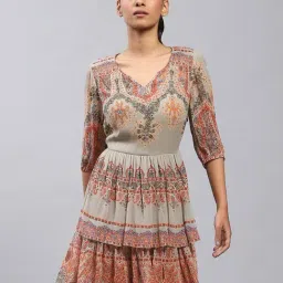Label Ritu Kumar Multicolor Floral A Line Dress-image-74