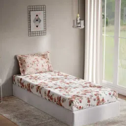 DDecor Floral Red 144 TC Cotton Single Bedsheet with 1 Pillow Cover-picture-11