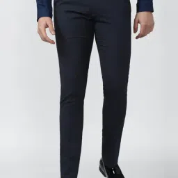 Peter England Navy Slim Fit Checks Trousers-picture-18