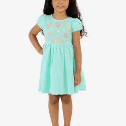 Lil Drama Kids Sea Green Embroidered Dress-image-44