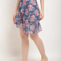 aoba Erotissch Steel Blue Floral Print Beachwear Cover-Up Wrap Skirt image 3