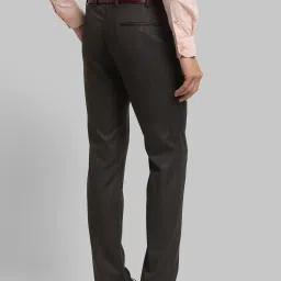 Park Avenue Dark Brown Super Slim Fit Checks Trousers image 2