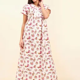 Sweet Dreams White & Pink Cotton Printed Night Dress-image-8