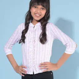 Crimsoune Club Kids White & Pink Floral Print Shirt-image-86