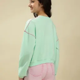 Lil Tomatoes Girls Ltgreen Regular Fit Floral Print Sweatshirt image 2