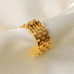 DIMPLERY 18K Gold Plated Stainless Steel Textured Designed Finger Ring-picture-13