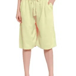 PATRORNA Cream Cotton Blend Regular Fit Mid Rise Capris-image-23